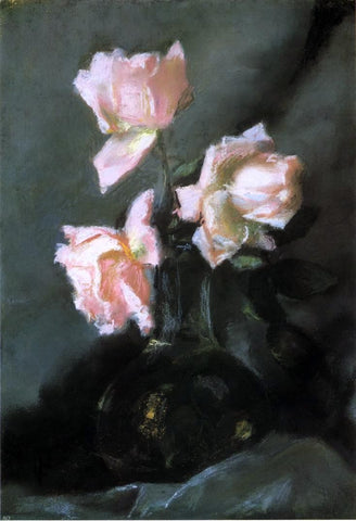  John La Farge Roses in a Vase - Hand Painted Oil Painting
