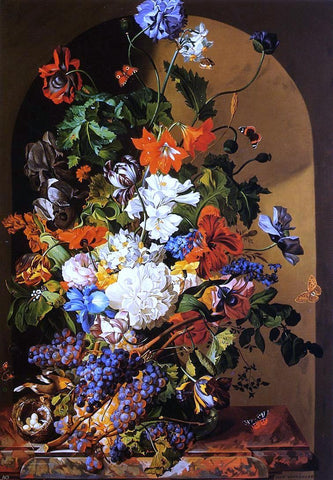  Leopold Zinnogger Still Life with Flowers and Grapes - Hand Painted Oil Painting
