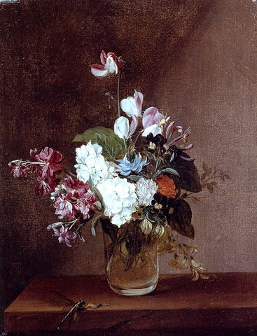  Louis-Leopold Boilly Still Life With Garden Flowers In A Glass Vase And A Dragonfly - Hand Painted Oil Painting