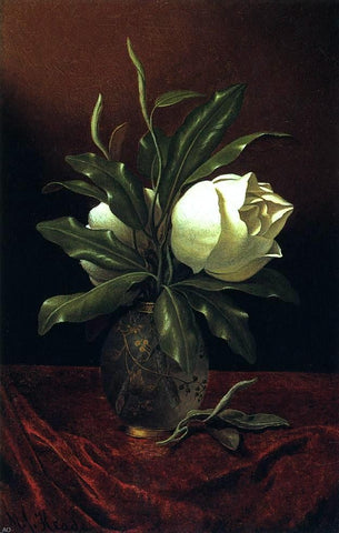  Martin Johnson Heade Two Magnolia Blossoms in a Glass Vase - Hand Painted Oil Painting
