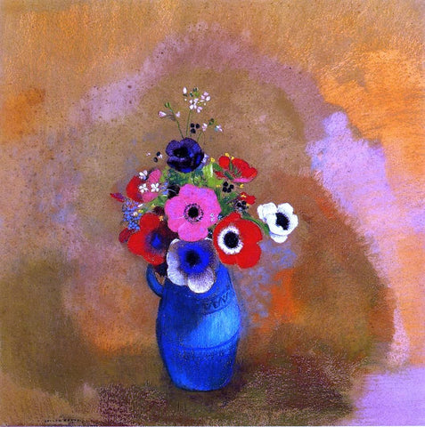  Odilon Redon Anemonies in a Blue Vase - Hand Painted Oil Painting