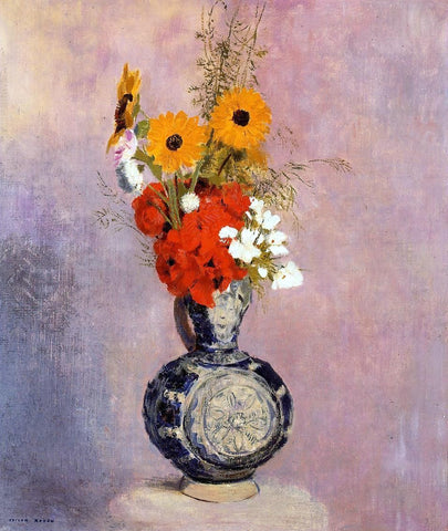  Odilon Redon Bouquet of Flowers in a Blue Vase - Hand Painted Oil Painting