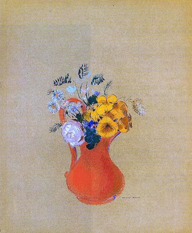  Odilon Redon Flowers in a Red Pitcher - Hand Painted Oil Painting