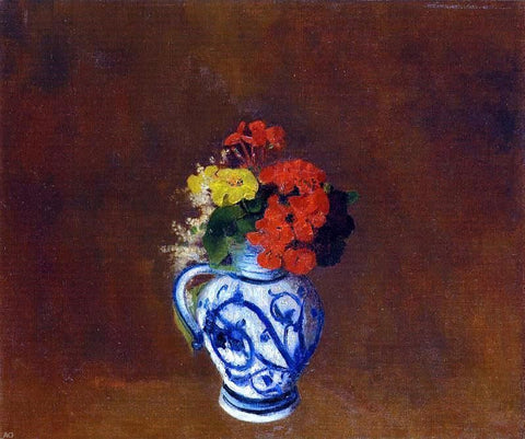  Odilon Redon Flowers in a Vase with Blue Decoration - Hand Painted Oil Painting