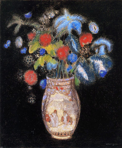  Odilon Redon Large Bouquet on a Black Background - Hand Painted Oil Painting