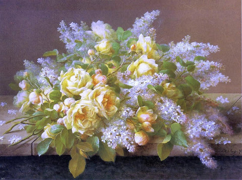  Raoul Paul Maucherat De Longpre Yellow Roses and Lilacs - Hand Painted Oil Painting