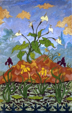  Paul Ranson Four Decorative Panels: Arums and Purple and Yellow Irises - Hand Painted Oil Painting