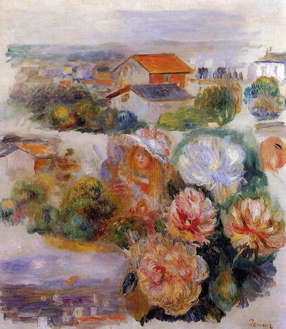  Pierre Auguste Renoir Landscape, Flowers and Little Girl - Hand Painted Oil Painting
