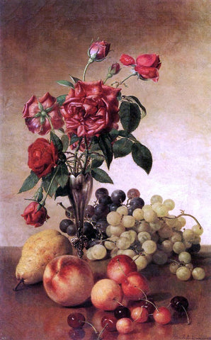  Robert Spear Dunning Still Life with Roses and Fruit - Hand Painted Oil Painting