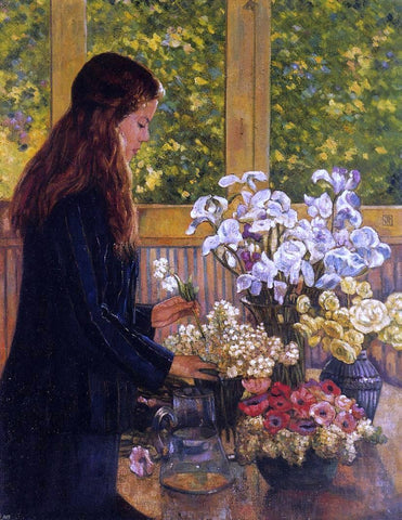  Theo Van Rysselberghe Young Girl with a Vase of Flowers - Hand Painted Oil Painting