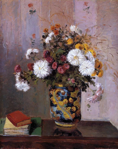  Theodore Robinson Bouquet of Flowers: Chrysanthemums in a China Vase - Hand Painted Oil Painting