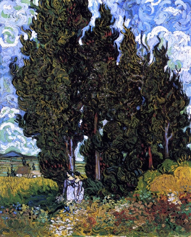  Vincent Van Gogh Cypresses with Two Women - Hand Painted Oil Painting