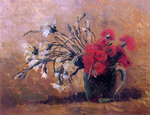 Vincent Van Gogh Vase with Red and White Carnations on a Yellow Background - Hand Painted Oil Painting