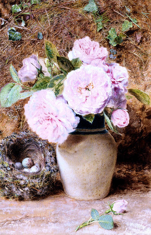 William Henry Hunt Still Life With Roses In A Vase And A Birds Nest - Hand Painted Oil Painting