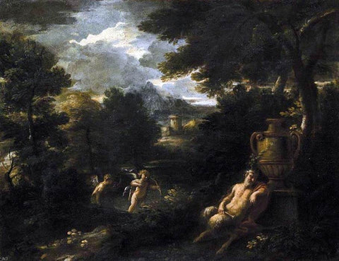  Filippo Lauri Faun and Cupid in a Landscape - Hand Painted Oil Painting