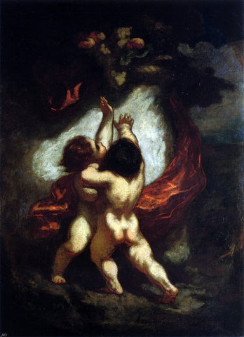  Honore Daumier Two Cupids with Red Drapery - Hand Painted Oil Painting