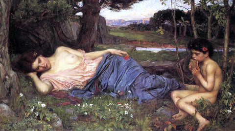  John William Waterhouse Listening to My Sweet Pipings - Hand Painted Oil Painting