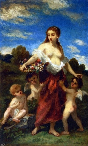  Narcisse Virgilio Diaz De la Pena  Mythological Woman with Puttis - Hand Painted Oil Painting