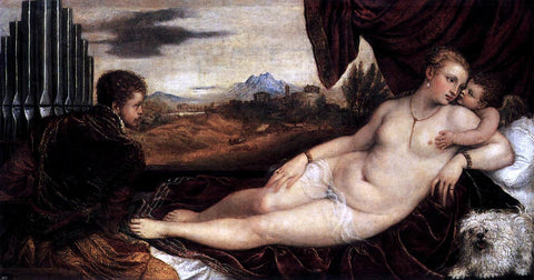  Titian Venus and Cupid with an Organist - Hand Painted Oil Painting