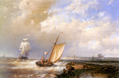  Senior Abraham Hulk A Dutch Pink Heading Out To Sea, With Shipping Beyond - Hand Painted Oil Painting