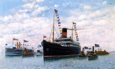  Antonio Jacobsen Steamship OSCAR II Entering New York Harbor - Hand Painted Oil Painting