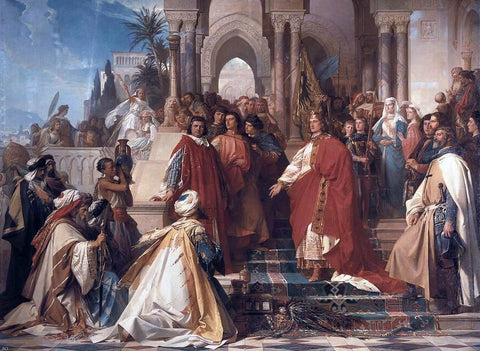  Arthur Georg Von Ramberg The Court of Emperor Frederick II in Palermo - Hand Painted Oil Painting