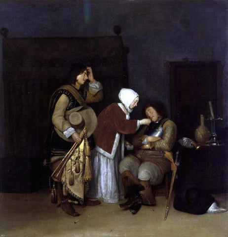  Caspar Netscher Interior with a Sleeping Soldier - Hand Painted Oil Painting