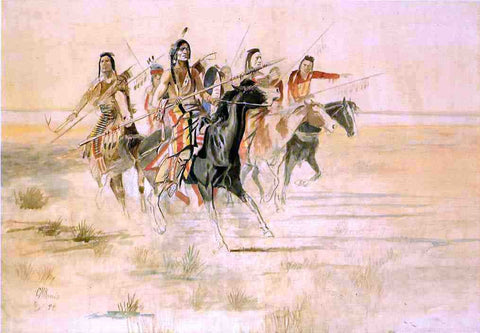  Charles Marion Russell Indian Hunt - Hand Painted Oil Painting