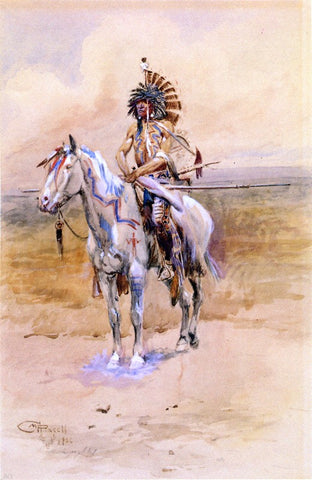  Charles Marion Russell Mandan Warrior - Hand Painted Oil Painting
