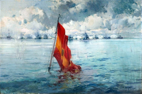  Eliseo Meifren I Roig Marina con Bandera - Hand Painted Oil Painting