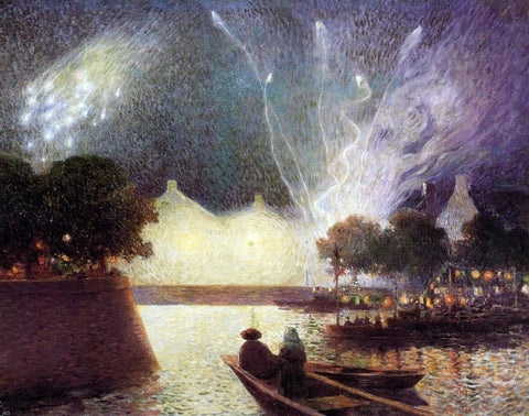  Ferdinand Du Puigaudeau Fireworks Over the Port - Hand Painted Oil Painting