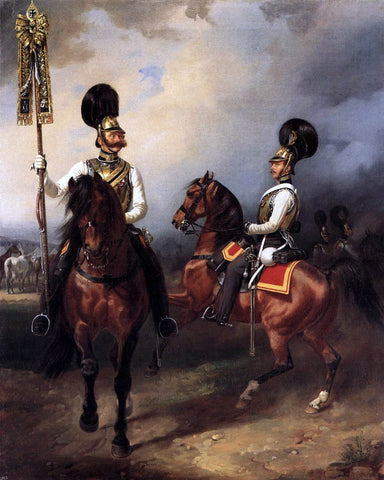  Franz Kruger Two Cuirassiers from the Regiment of Czar Nicholas I - Hand Painted Oil Painting