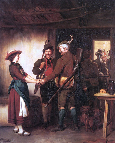  Franz Von Defregger Abschied Der Jeger - Hand Painted Oil Painting