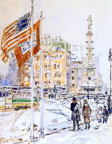  Frederick Childe Hassam Flags, Columbus Circle - Hand Painted Oil Painting