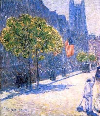  Frederick Childe Hassam Just Off the Avenue, Fifty-Third Street, May, 1916 - Hand Painted Oil Painting