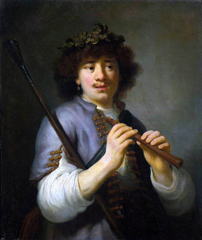  Govert Teunisz Flinck Rembrandt as Shepherd with Staff and Flute - Hand Painted Oil Painting