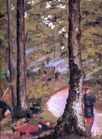  Gustave Caillebotte Yerres, Soldiers in the Woods - Hand Painted Oil Painting