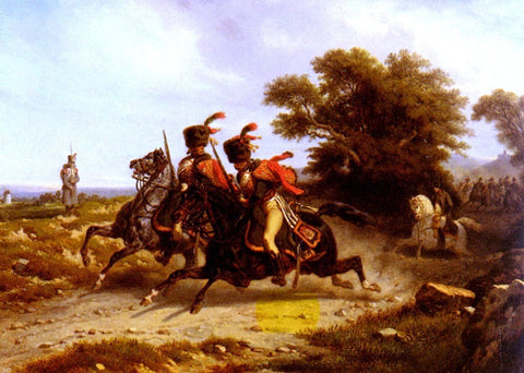  Hippolyte Bellange Hussards Escortant Napoleon - Hand Painted Oil Painting