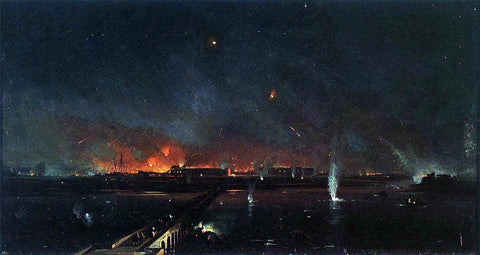  Ippolito Caffi Bombardment of Marghera on the Night of May 24, 1849 - Hand Painted Oil Painting