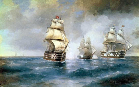  Ivan Constantinovich Aivazovsky Brig Mercury Attacked of Two Turkish Battleships - Hand Painted Oil Painting