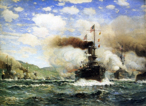  James Gale Tyler Naval Battle - Hand Painted Oil Painting