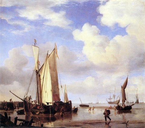  The Younger Willem Van de Velde Ships Close Inshore at Low Tide - Hand Painted Oil Painting