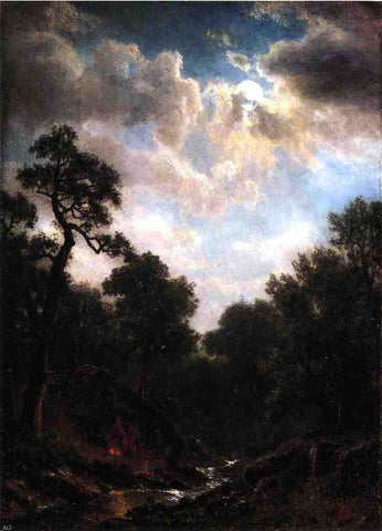  Albert Bierstadt Moonlit Landscape - Hand Painted Oil Painting