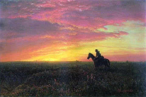  Albert Bierstadt On the Plains, Sunset - Hand Painted Oil Painting