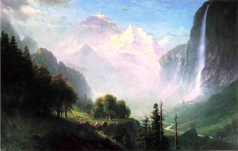  Albert Bierstadt Staubbach Falls, Near Lauterbrunnen, Switzerland - Hand Painted Oil Painting