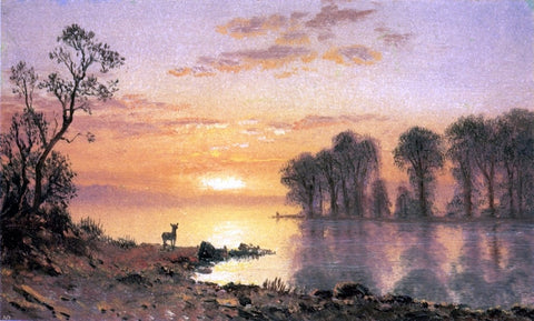  Albert Bierstadt Sunset over the River - Hand Painted Oil Painting