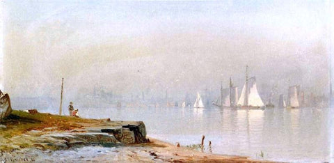  Alfred Thompson Bricher Harbor Scene and White Sails - Hand Painted Oil Painting