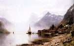  Anders Monsen Askevold Norwegian Fjord with Snow Capped Mountains - Hand Painted Oil Painting