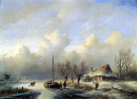  Andreas Schelfhout Figures in a Winter landscape - Hand Painted Oil Painting