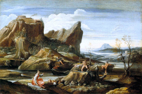  Antonio Carracci Landscape with Bathers - Hand Painted Oil Painting